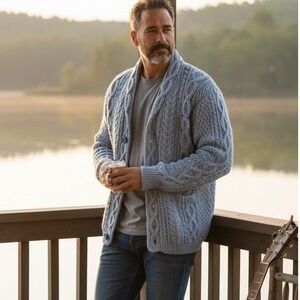 Vtg 70s Hand-Crocheted Cable Cardigan Novelty Hank Williams Jr Label XL A